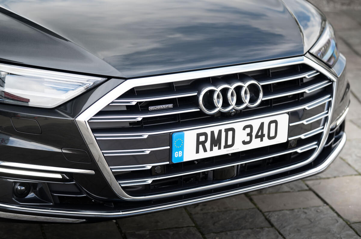 Audi A8 60 TFSIe 2020 road test review - front grille