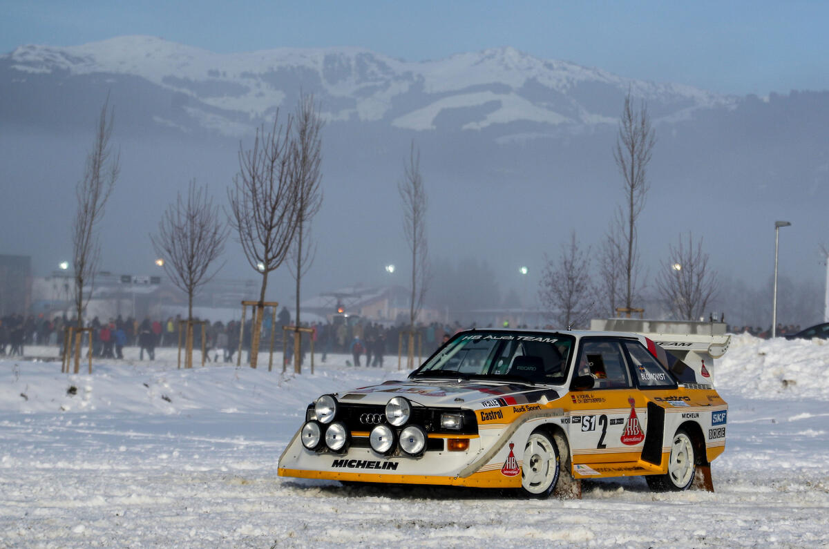 On the rally stage, the Audi Sport quattro's wide track and extended arches built on its all-wheel drive tech